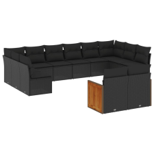 vidaXL 12 részes fekete polyrattan kerti ülőgarnitúra párnákkal (3260522) kerti bútor