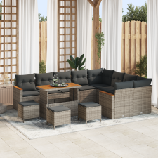 vidaXL 13 Darabos Kert Sofa Szett Párnákkal Szürke Poli Rattan Akác kerti bútor