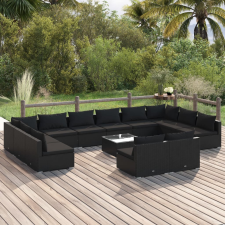 vidaXL 13 részes fekete polyrattan kerti ülőgarnitúra párnákkal kerti bútor