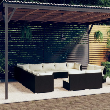 vidaXL 13 részes fekete polyrattan kerti ülőgarnitúra párnákkal kerti bútor