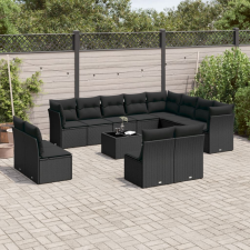 vidaXL 13 részes fekete polyrattan kerti ülőgarnitúra párnákkal kerti bútor
