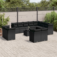 vidaXL 13 részes fekete polyrattan kerti ülőgarnitúra párnákkal kerti bútor