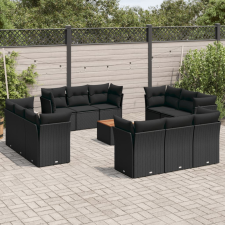 vidaXL 13 részes fekete polyrattan kerti ülőgarnitúra párnákkal kerti bútor
