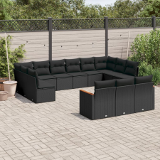 vidaXL 13 részes fekete polyrattan kerti ülőgarnitúra párnákkal kerti bútor