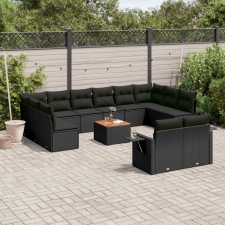 vidaXL 13 részes fekete polyrattan kerti ülőgarnitúra párnákkal kerti bútor