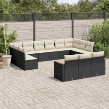vidaXL 13 részes fekete polyrattan kerti ülőgarnitúra párnákkal kerti bútor