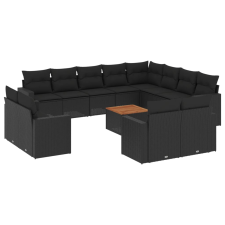 vidaXL 13 részes fekete polyrattan kerti ülőgarnitúra párnákkal (3224389) kerti bútor