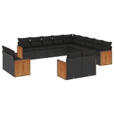 vidaXL 13 részes fekete polyrattan kerti ülőgarnitúra párnákkal (3228204) kerti bútor