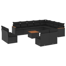 vidaXL 13 részes fekete polyrattan kerti ülőgarnitúra párnákkal (3258877) kerti bútor