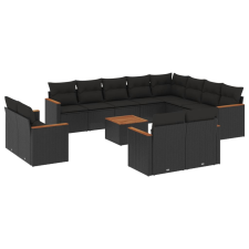 vidaXL 13 részes fekete polyrattan kerti ülőgarnitúra párnákkal (3258919) kerti bútor