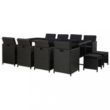 vidaXL 13 részes fekete polyrattan kültéri étkezőszett párnákkal kerti bútor