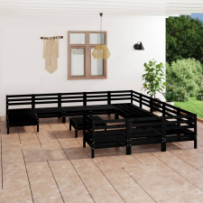 vidaXL 13 részes fekete tömör fenyőfa kerti ülőgarnitúra kerti bútor