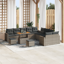 vidaXL 13 Részes Kertiszófa Szett Párnákkal Szürke Poly Rattan Akác kerti bútor