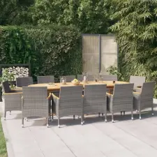vidaXL 13 részes szürke kerti étkezőgarnitúra párnákkal kerti bútor