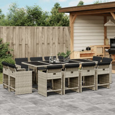vidaXL 13 részes szürke polyrattan kerti étkezőgarnitúra párnákkal kerti bútor