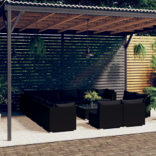 vidaXL 14 részes fekete polyrattan kerti ülőgarnitúra párnákkal kerti bútor