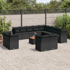vidaXL 14 részes fekete polyrattan kerti ülőgarnitúra párnákkal kerti bútor
