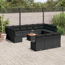 vidaXL 14 részes fekete polyrattan kerti ülőgarnitúra párnákkal kerti bútor