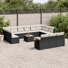 vidaXL 14 részes fekete polyrattan kerti ülőgarnitúra párnákkal kerti bútor