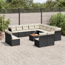 vidaXL 14 részes fekete polyrattan kerti ülőgarnitúra párnákkal kerti bútor