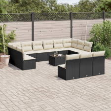 vidaXL 14 részes fekete polyrattan kerti ülőgarnitúra párnákkal kerti bútor