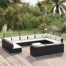vidaXL 14 részes fekete polyrattan kerti ülőgarnitúra párnákkal kerti bútor
