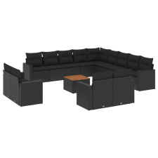 vidaXL 14 részes fekete polyrattan kerti ülőgarnitúra párnákkal (3224396) kerti bútor