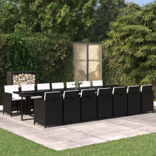 vidaXL 15 részes fekete polyrattan kerti étkezőgarnitúra párnákkal kerti bútor