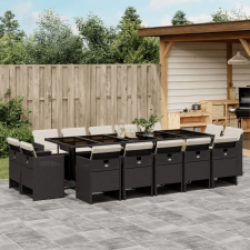 vidaXL 15 részes fekete polyrattan kerti étkezőgarnitúra párnákkal kerti bútor