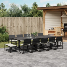 vidaXL 15 részes fekete polyrattan kerti étkezőgarnitúra párnákkal kerti bútor