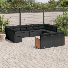 vidaXL 15 részes fekete polyrattan kerti ülőgarnitúra párnákkal kerti bútor