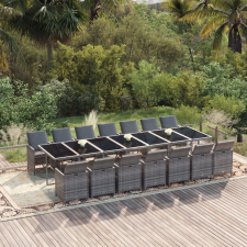 vidaXL 15 részes szürke polyrattan kerti étkezőgarnitúra párnákkal kerti bútor