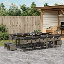 vidaXL 15 részes szürke polyrattan kerti étkezőgarnitúra párnákkal kerti bútor