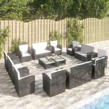 vidaXL 16 részes fekete polyrattan kerti ülőgarnitúra párnákkal kerti bútor