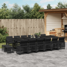 vidaXL 17 részes fekete polyrattan kerti étkezőgarnitúra párnákkal kerti bútor