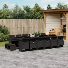 vidaXL 17 részes fekete polyrattan kerti étkezőgarnitúra párnákkal kerti bútor