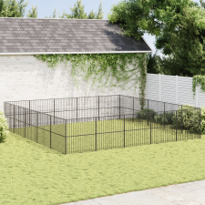 vidaXL 20 paneles fekete porszórt acél kutyajáróka szállítóbox, fekhely kutyáknak