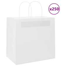 vidaXL 250 db fehér kraft papírzacskók fogantyúkkal 26x17x25 cm ajándéktasak