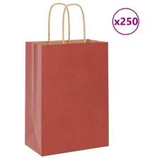 vidaXL 250 db piros kraft papírzacskók fogantyúkkal 15x8x21 cm ajándéktasak