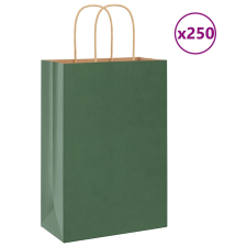 vidaXL 250 db zöld kraft papírzacskók fogantyúkkal 21x11x31 cm ajándéktasak