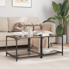 vidaXL 2 db acél dohányzóasztal fekete üveglappal 50 x 50 x 40 cm bútor