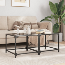 vidaXL 2 db acél dohányzóasztal fekete üveglappal 50 x 50 x 40 cm bútor