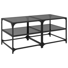 vidaXL 2 db acél dohányzóasztal fekete üveglappal 50 x 50 x 45 cm bútor