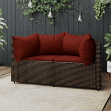 vidaXL 2 db barna polyrattan kerti sarokkanapé párnákkal kerti bútor
