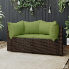 vidaXL 2 db barna polyrattan kerti sarokkanapé párnákkal kerti bútor
