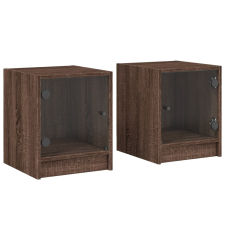 vidaXL 2 db barna tölgy színű éjjeliszekrény üvegajtókkal 35x37x42 cm (836356) bútor