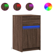 vidaXL 2 db barna tölgyszínű szerelt fa éjjeliszekrény LED-fényekkel (852011) bútor