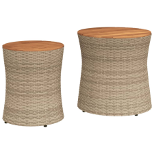 vidaXL 2 db bézs polyrattan kerti kisasztal fa asztallappal (366290) kerti bútor