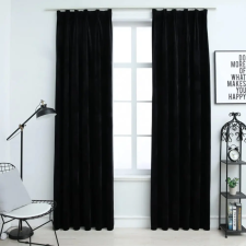 vidaXL 2 db fekete bársony sötétítőfüggöny kampókkal 140 x 225 cm lakástextília