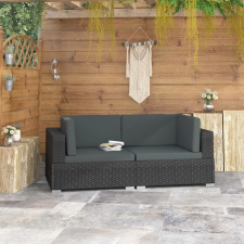 vidaXL 2 db fekete moduláris polyrattan sarokfotel párnákkal kerti bútor